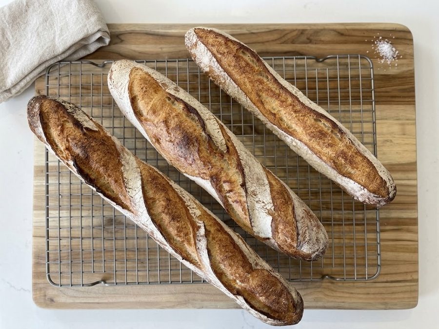 Freshly baked baguettes, golden and crisp